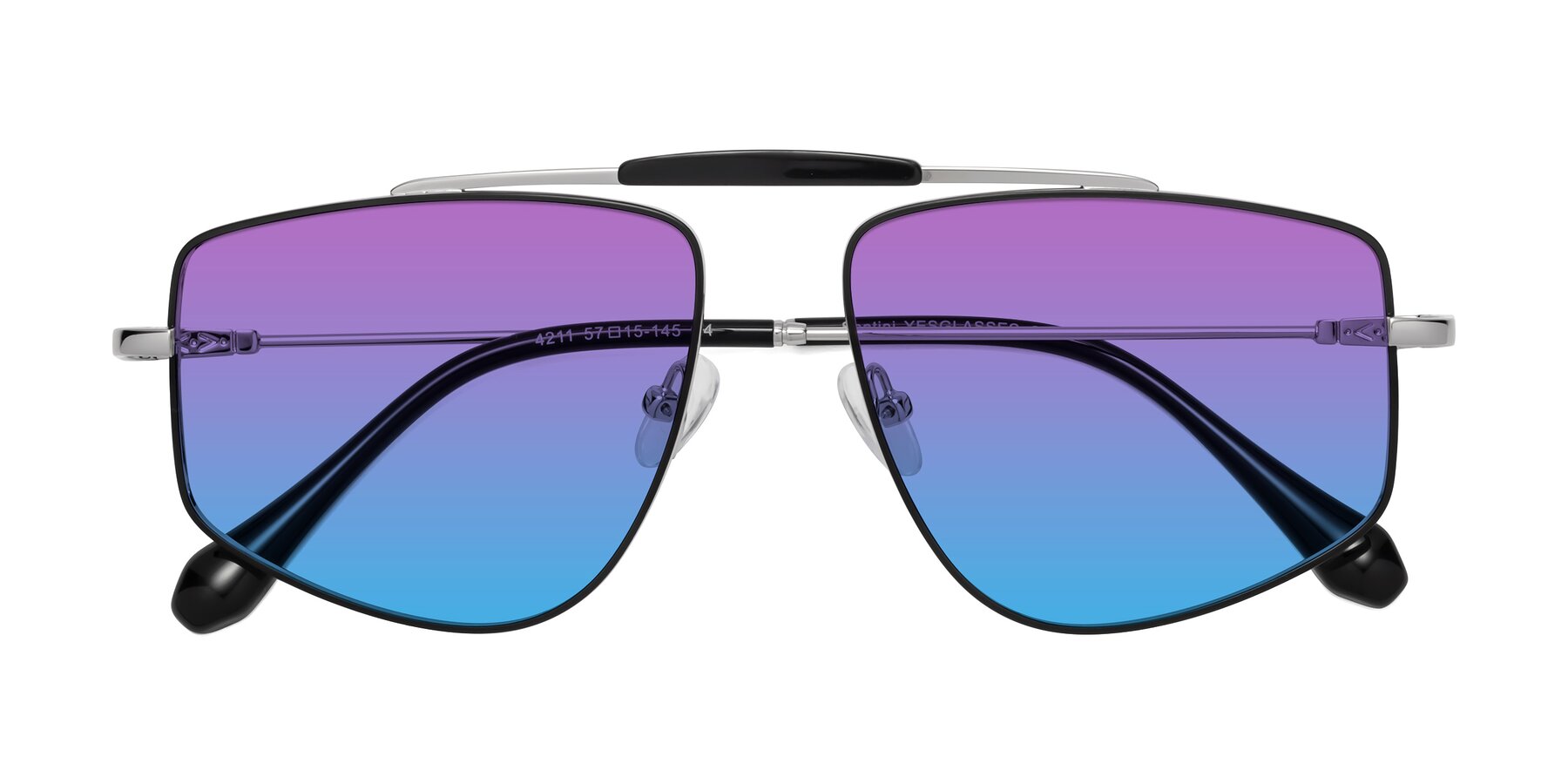 Folded Front of Santini in Black-Silver with Purple / Blue Gradient Lenses