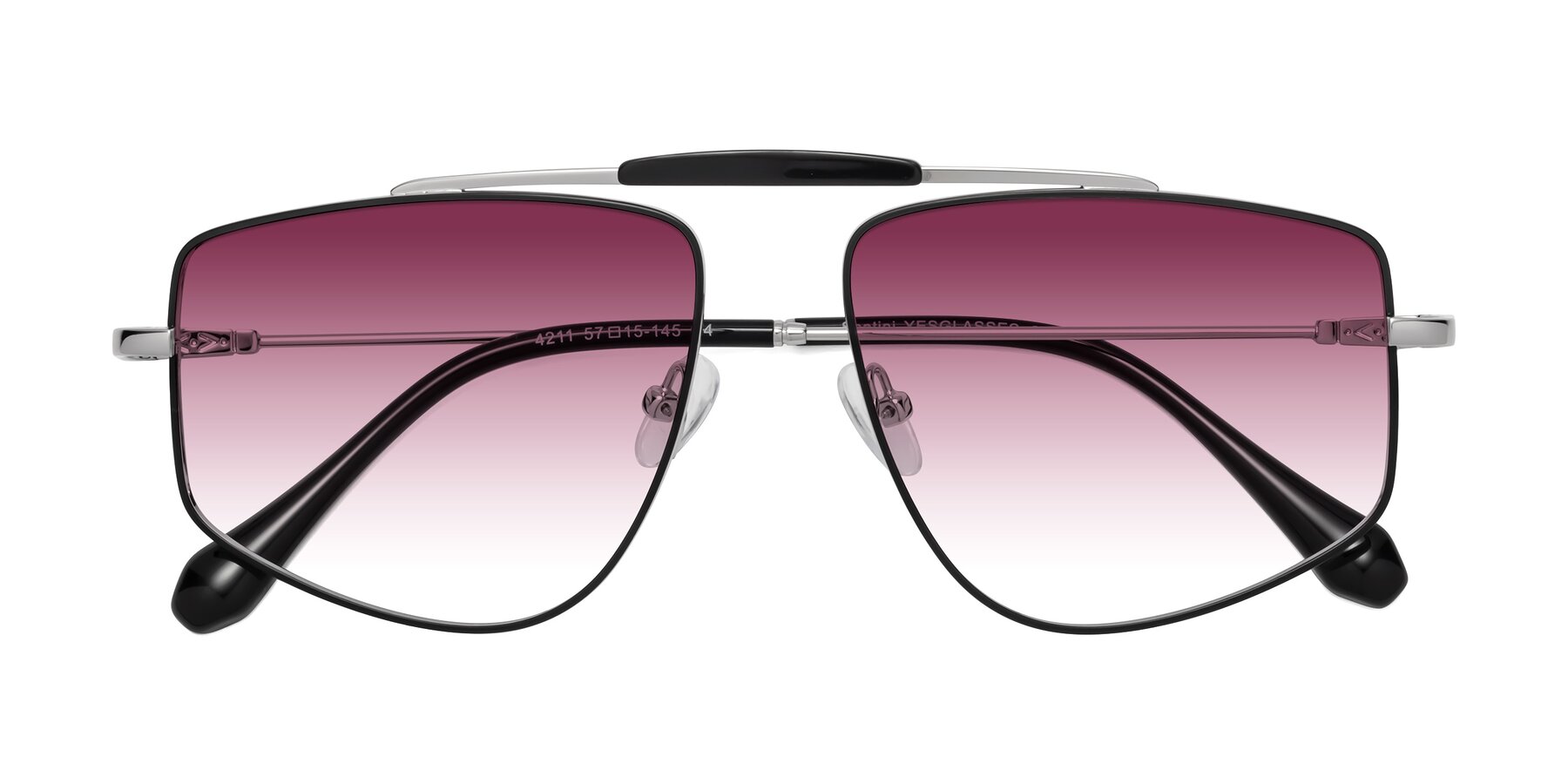 Folded Front of Santini in Black-Silver with Wine Gradient Lenses