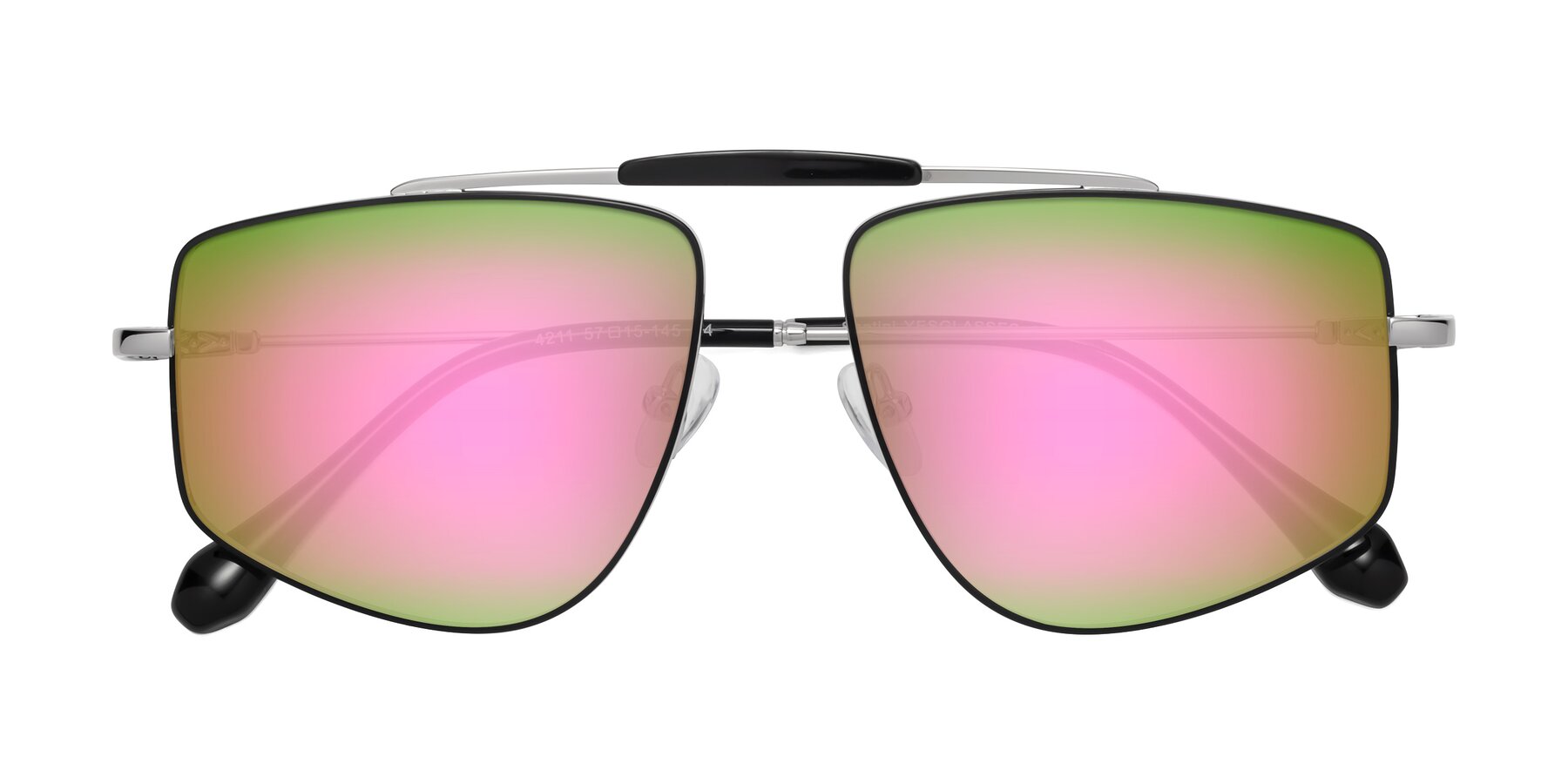 Folded Front of Santini in Black-Silver with Pink Mirrored Lenses