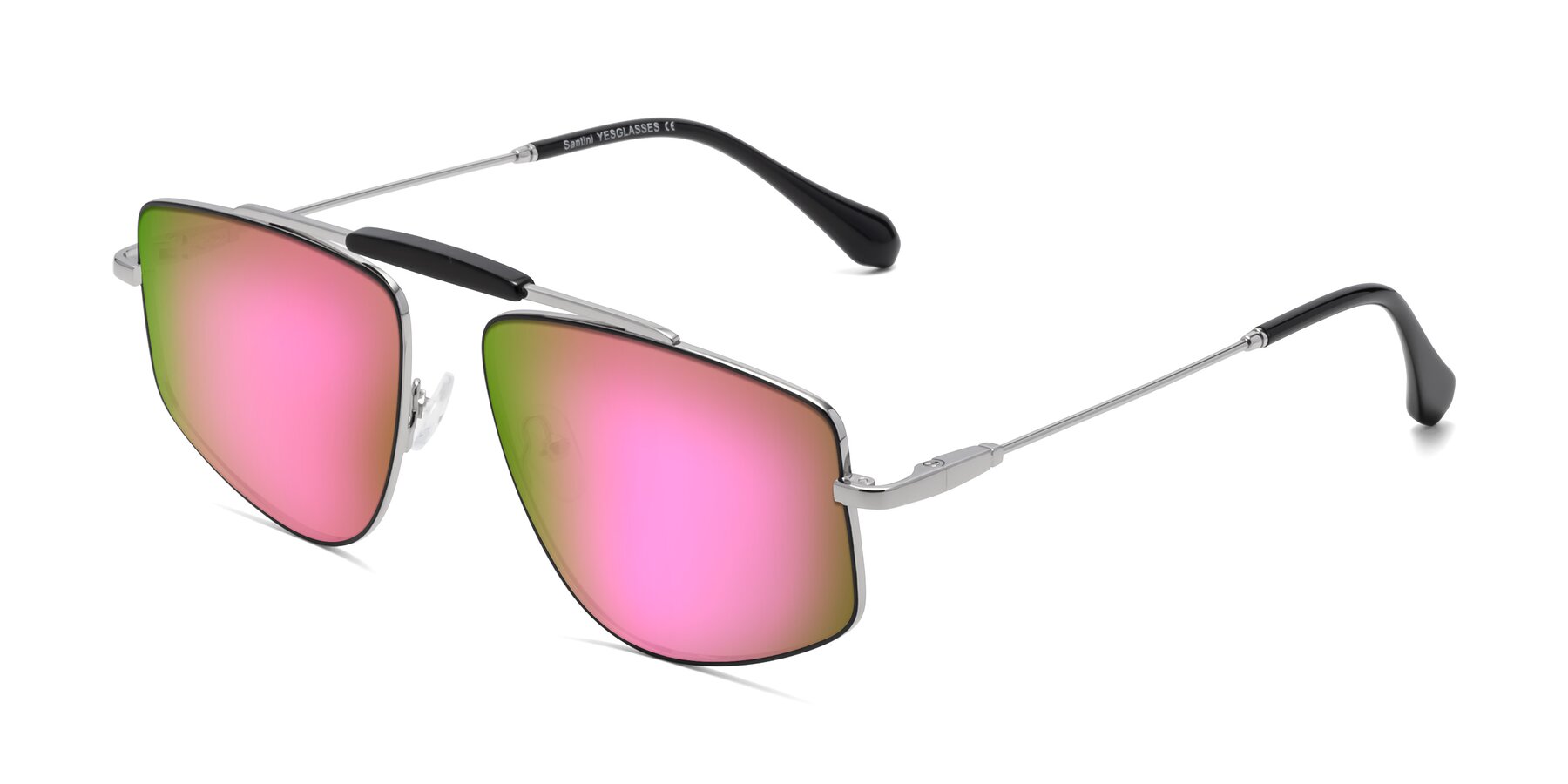 Angle of Santini in Black-Silver with Pink Mirrored Lenses