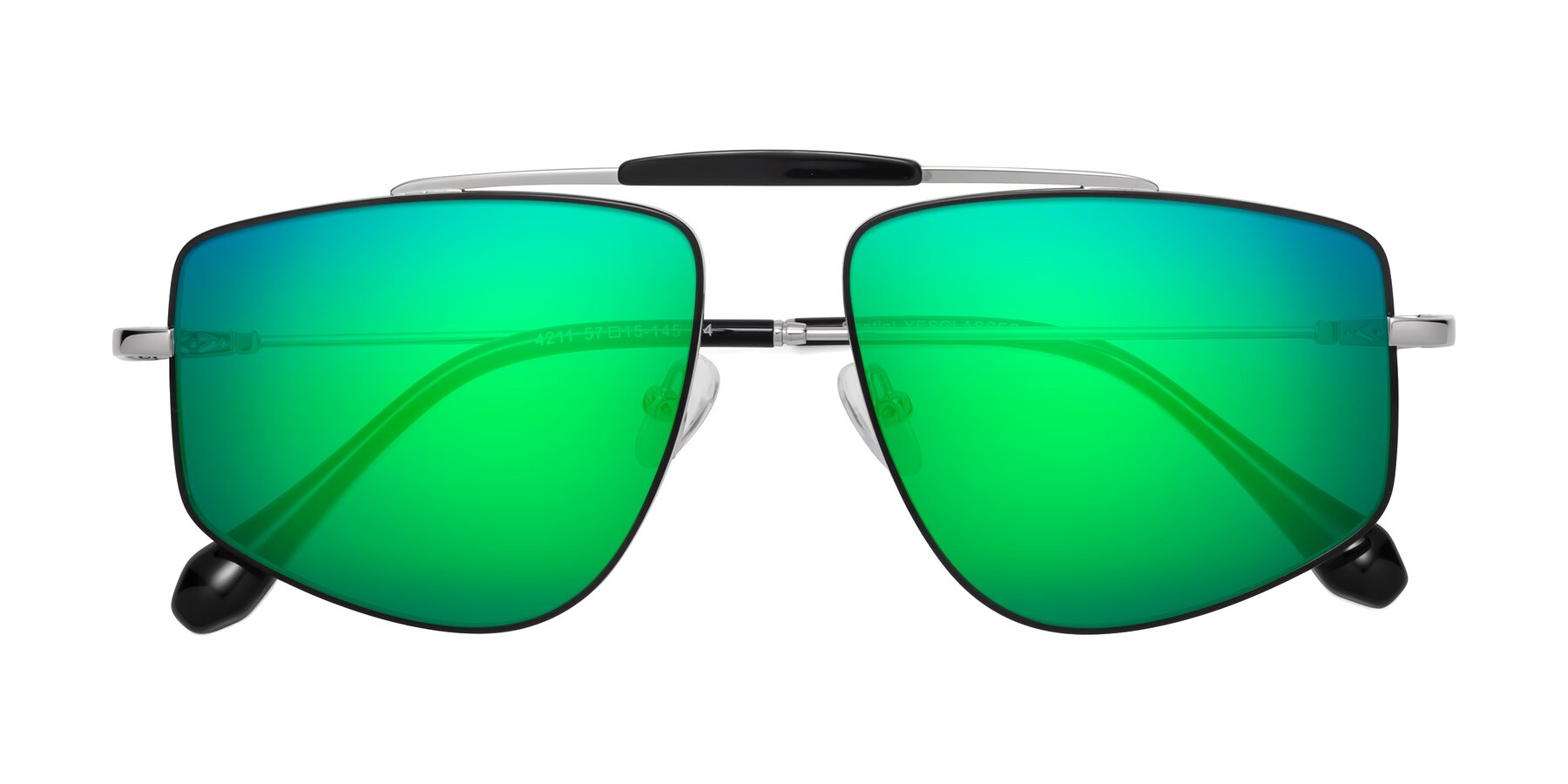 Folded Front of Santini in Black-Silver with Green Mirrored Lenses