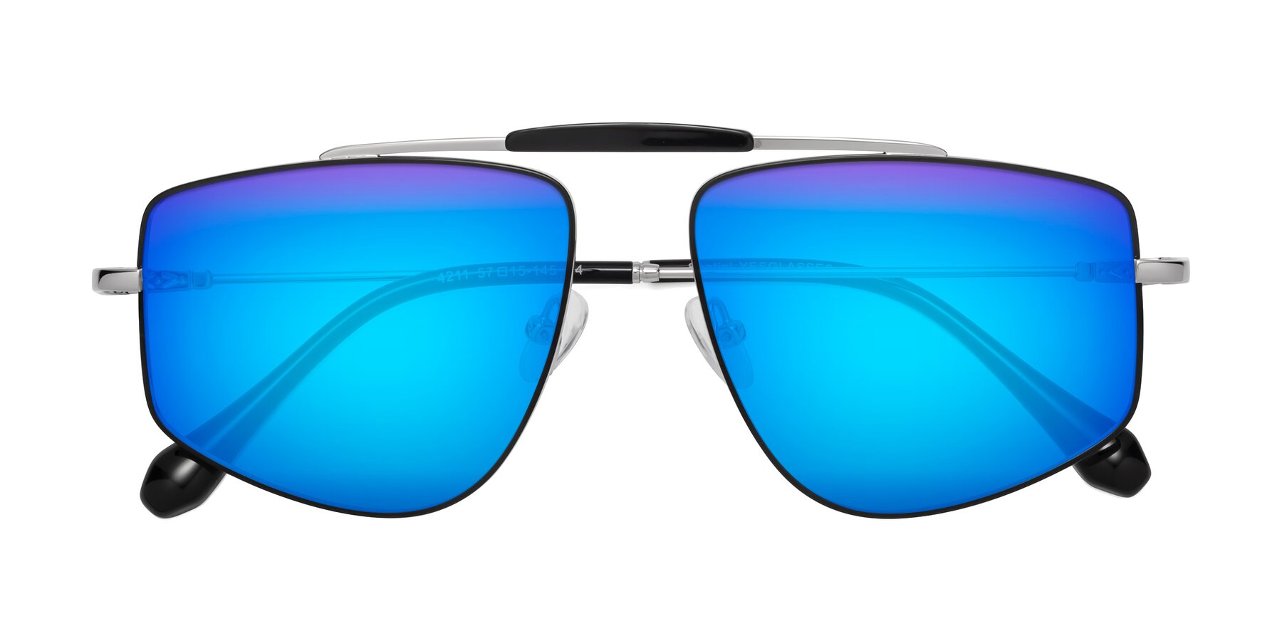 Folded Front of Santini in Black-Silver with Blue Mirrored Lenses