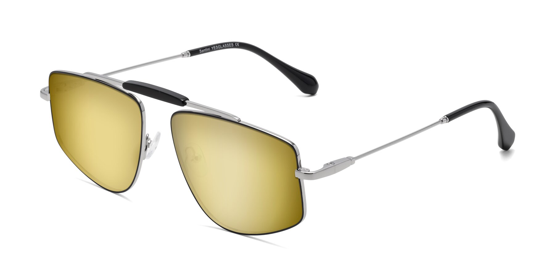 Angle of Santini in Black-Silver with Gold Mirrored Lenses