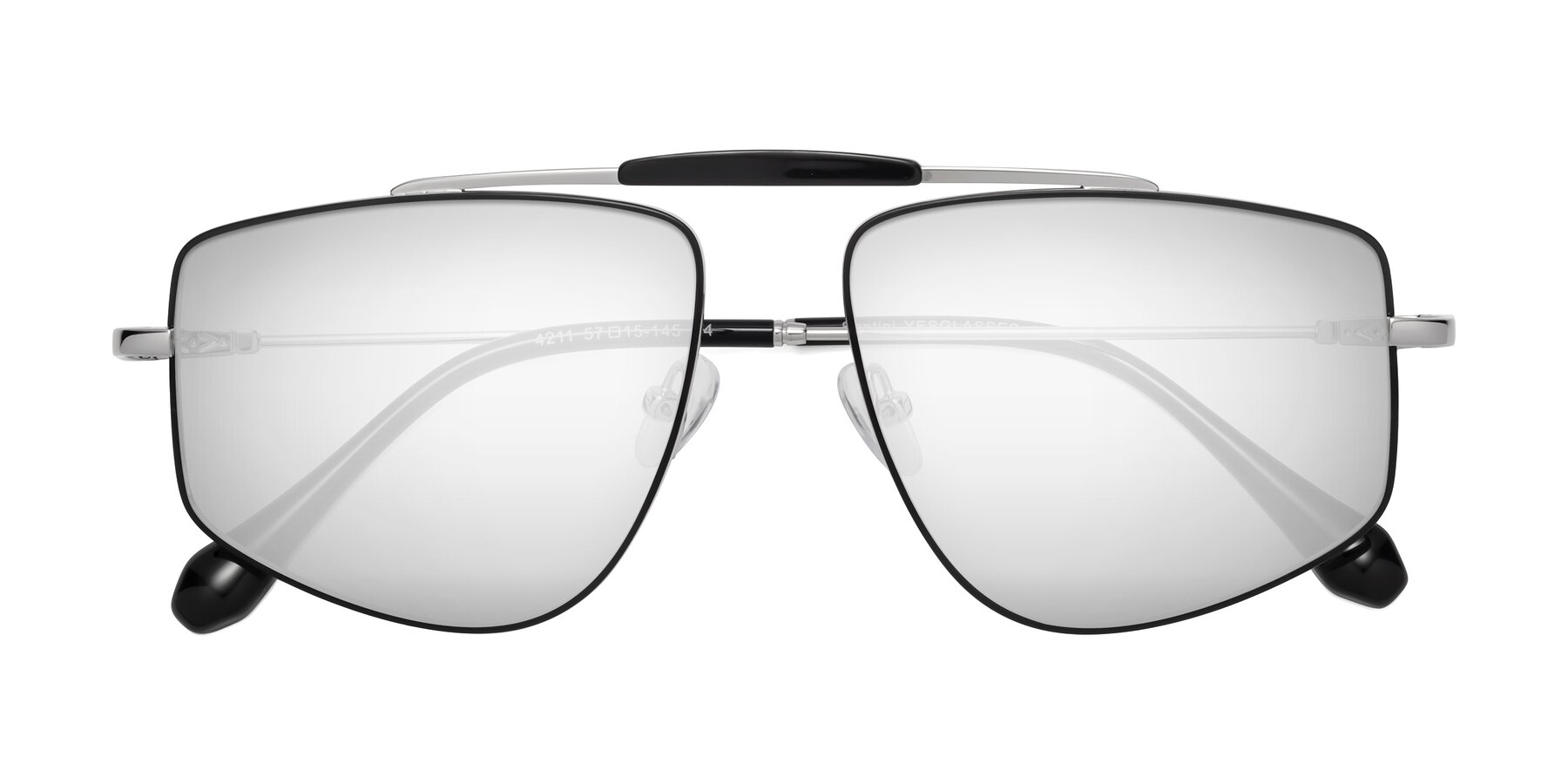 Folded Front of Santini in Black-Silver with Silver Mirrored Lenses