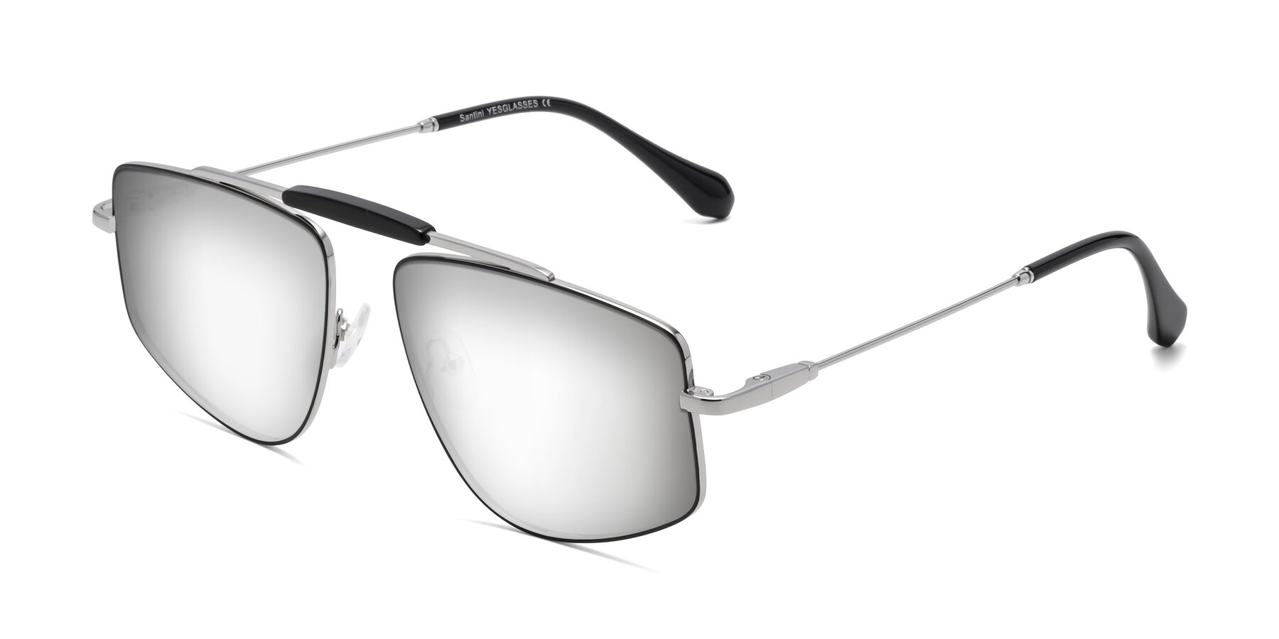 Angle of Santini in Black-Silver with Silver Mirrored Lenses