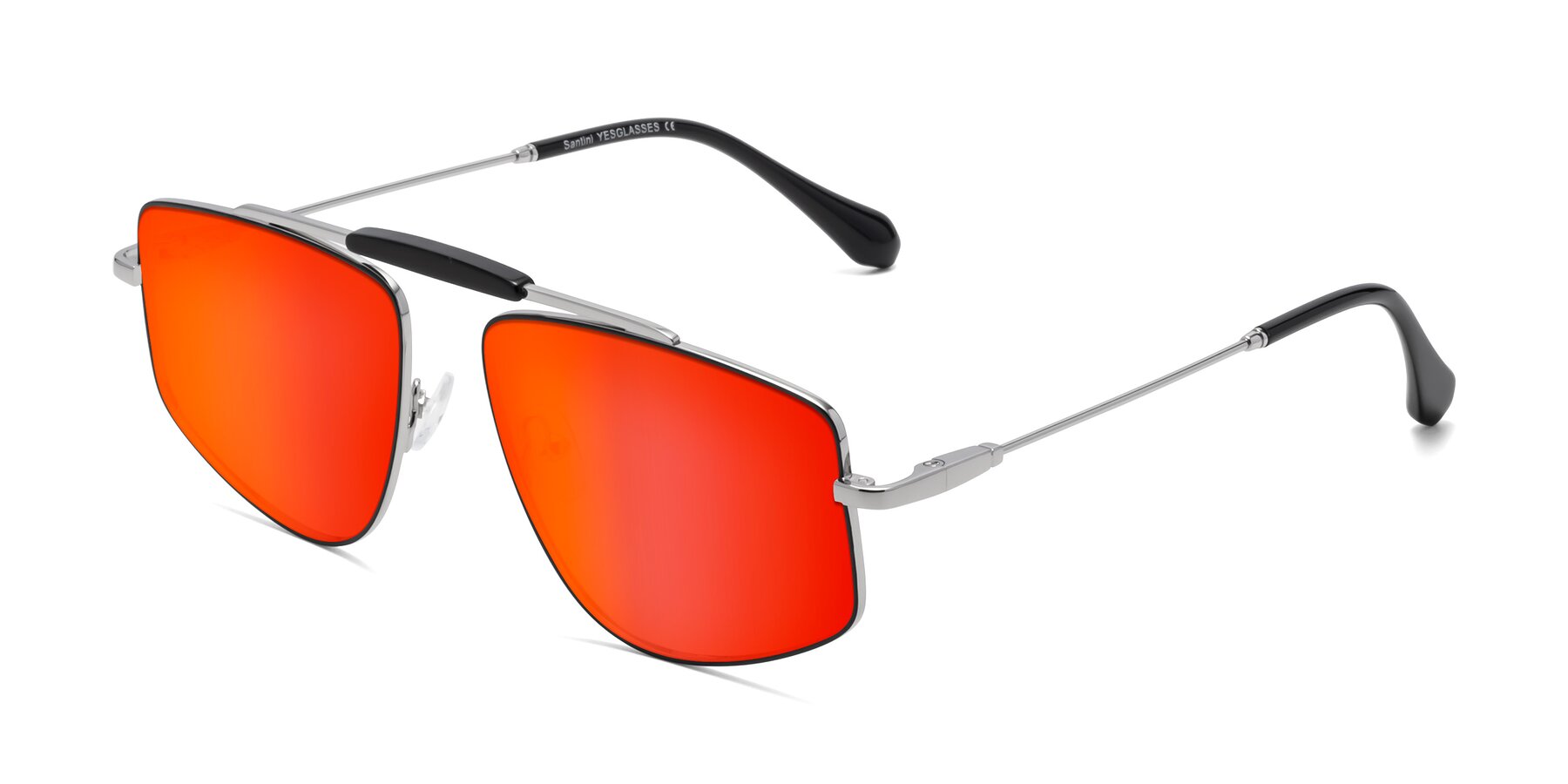 Angle of Santini in Black-Silver with Red Gold Mirrored Lenses