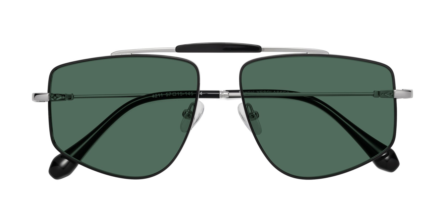 Folded Front of Santini in Black-Silver with Green Polarized Lenses
