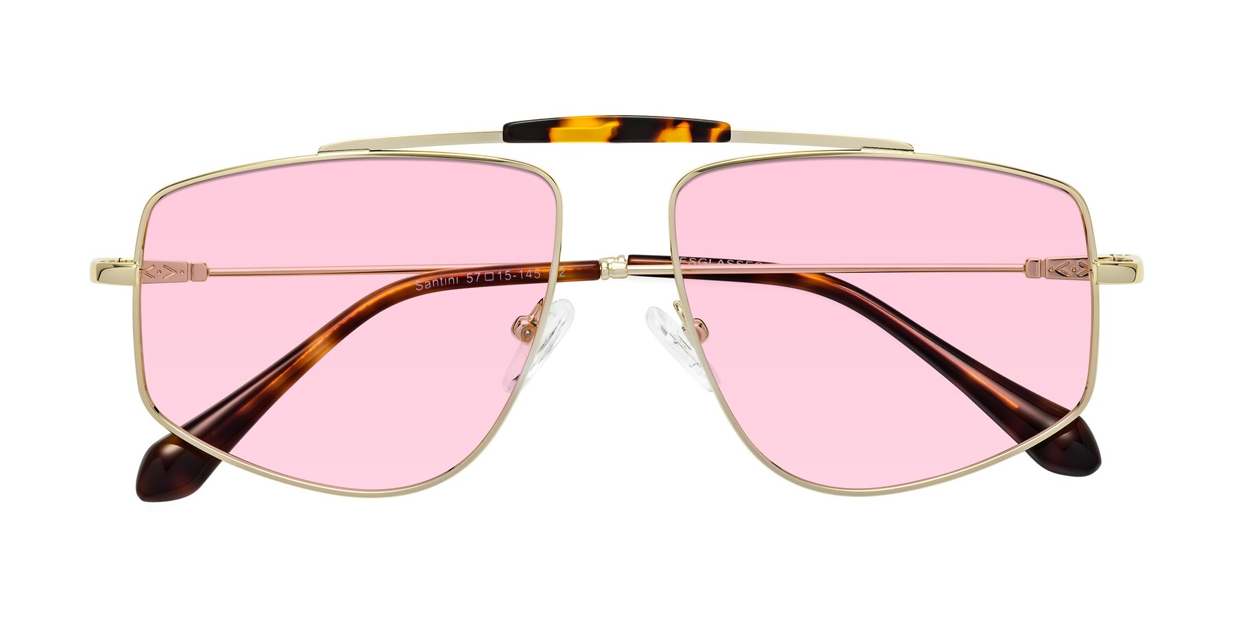 Folded Front of Santini in Gold with Light Pink Tinted Lenses