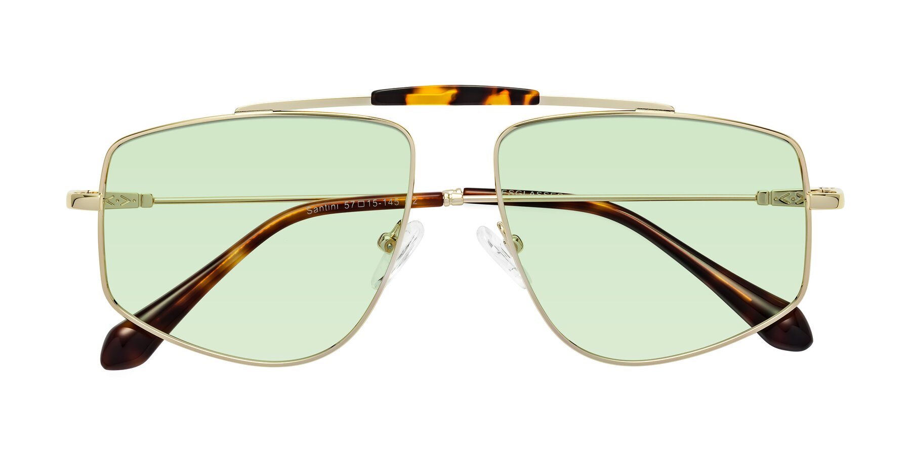 Folded Front of Santini in Gold with Light Green Tinted Lenses