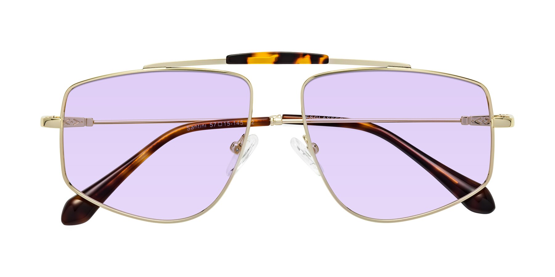 Folded Front of Santini in Gold with Light Purple Tinted Lenses