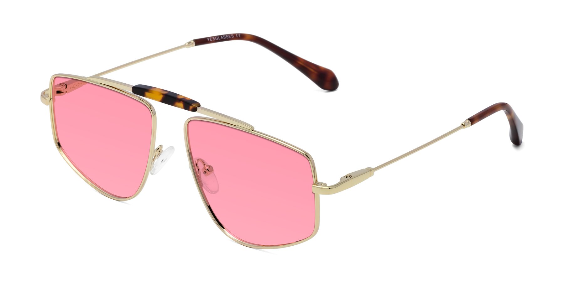 Angle of Santini in Gold with Pink Tinted Lenses