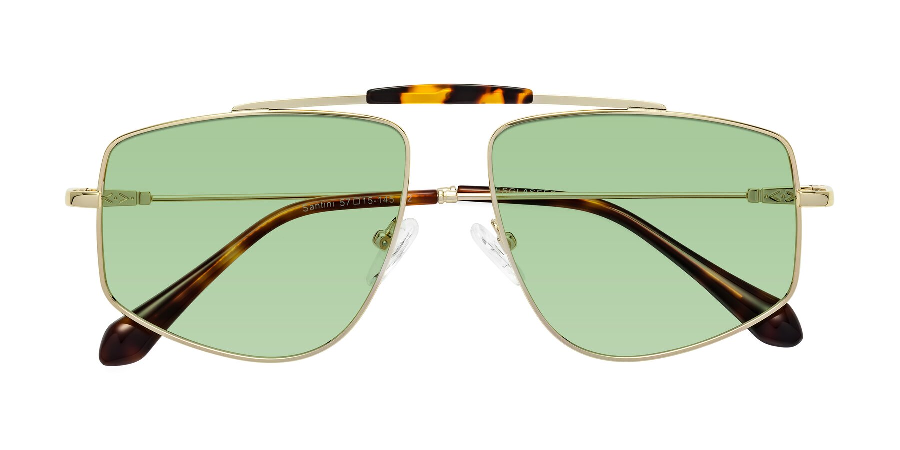 Folded Front of Santini in Gold with Medium Green Tinted Lenses