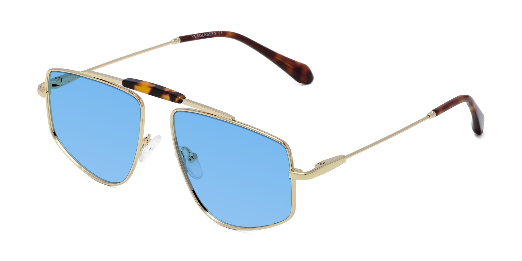 Angle of Santini in Gold with Medium Blue Tinted Lenses