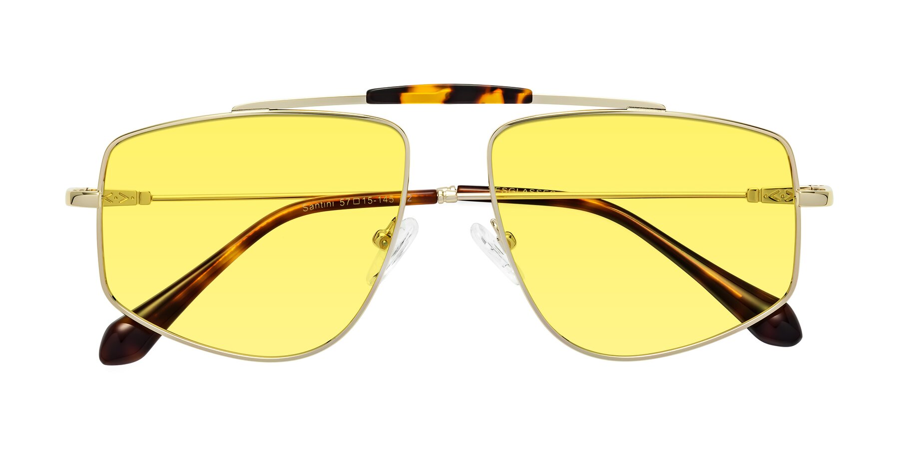 Gold Wide Oversized Grandpa Tinted Sunglasses with Medium Yellow Sunwear Lenses