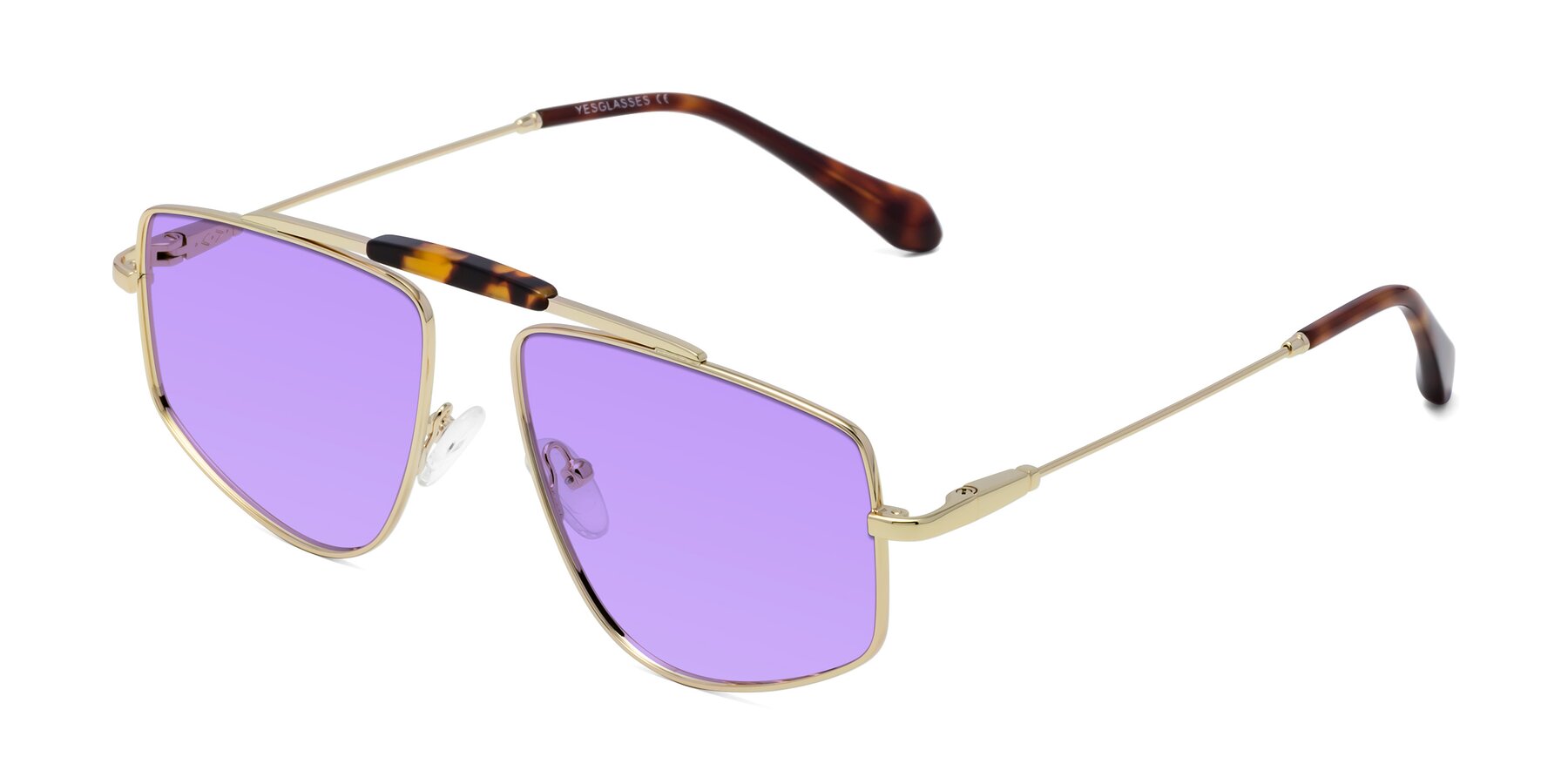 Angle of Santini in Gold with Medium Purple Tinted Lenses