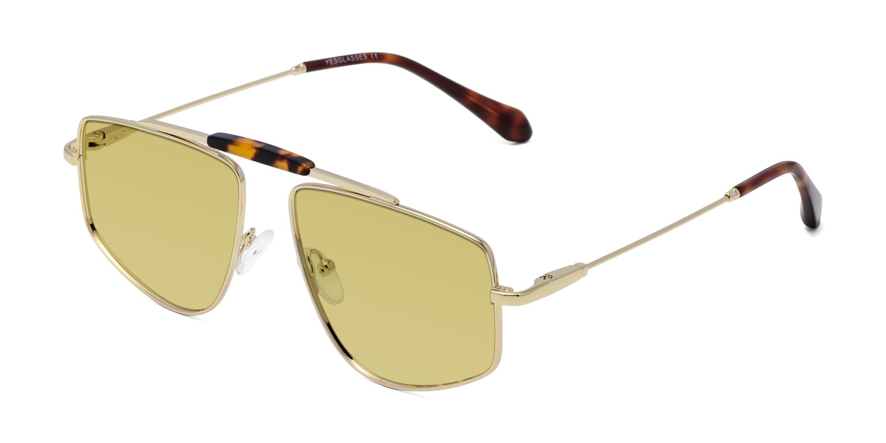 Angle of Santini in Gold with Medium Champagne Tinted Lenses