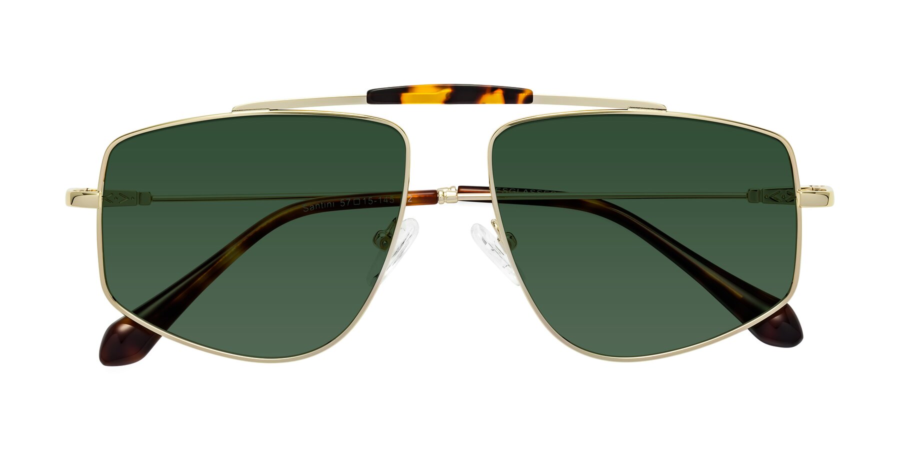 Folded Front of Santini in Gold with Green Tinted Lenses