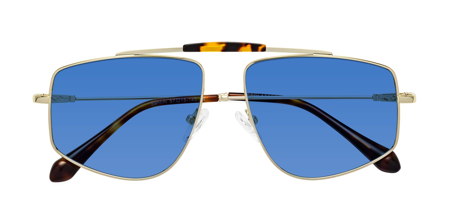 Folded Front of Santini in Gold with Blue Tinted Lenses