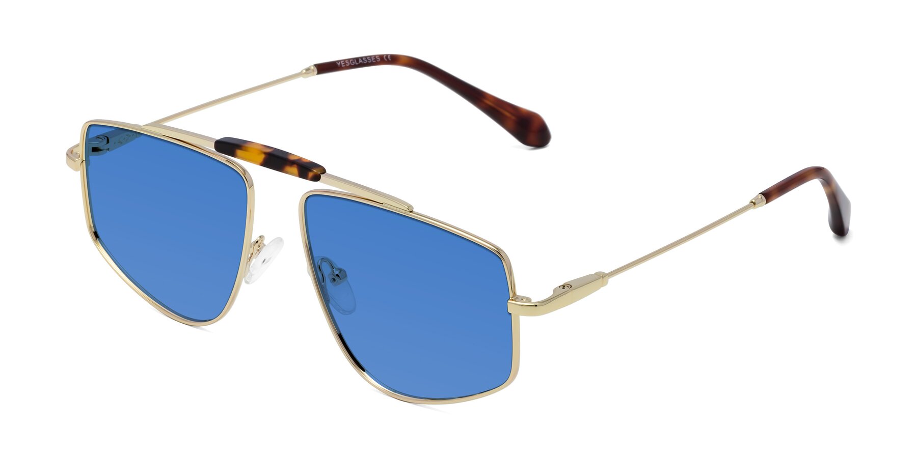 Angle of Santini in Gold with Blue Tinted Lenses