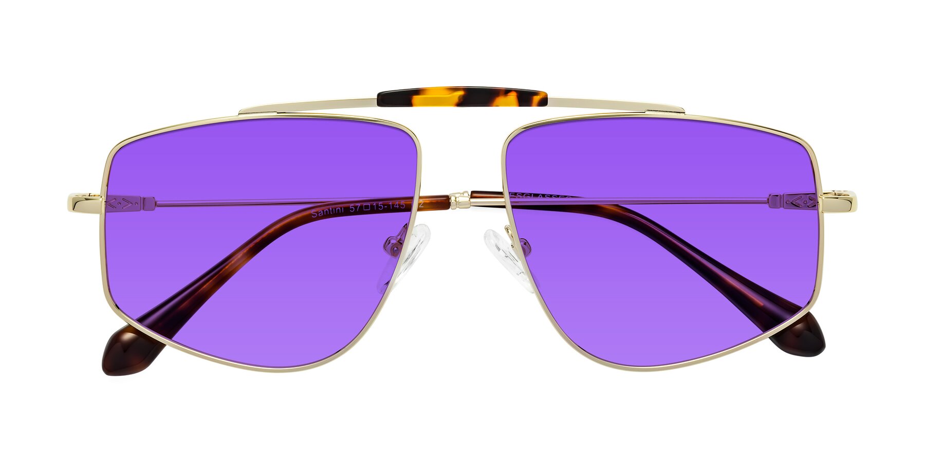 Folded Front of Santini in Gold with Purple Tinted Lenses