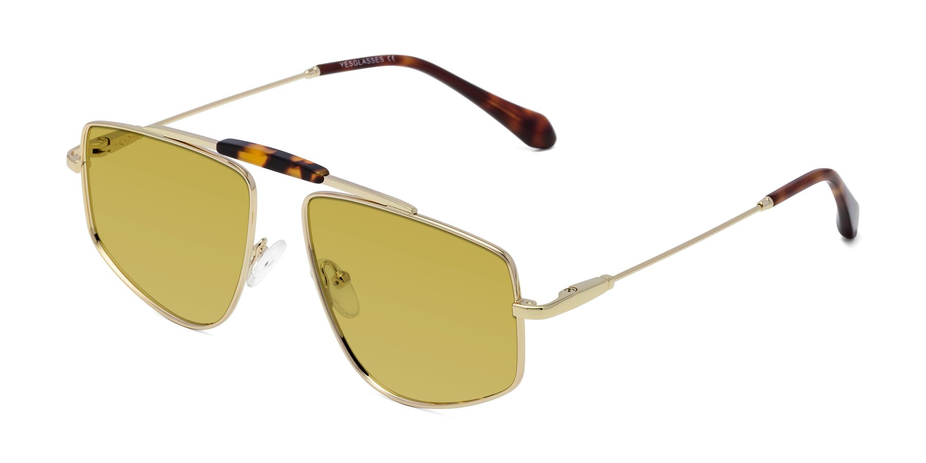Angle of Santini in Gold with Champagne Tinted Lenses