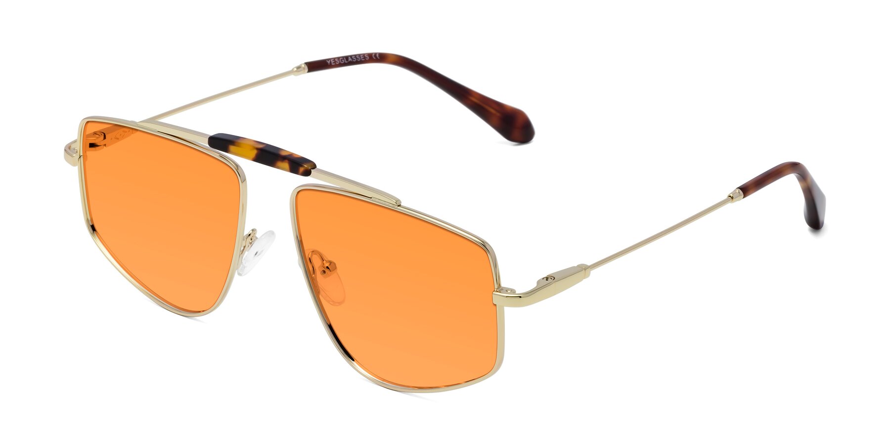 Angle of Santini in Gold with Orange Tinted Lenses