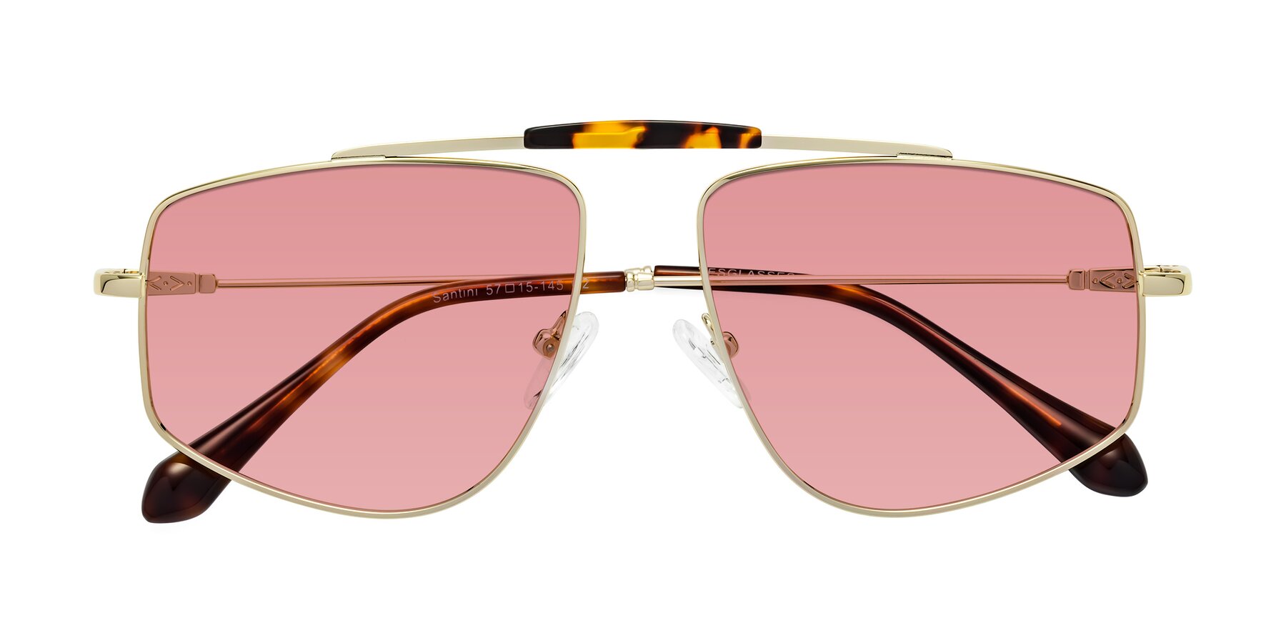 Folded Front of Santini in Gold with Medium Garnet Tinted Lenses