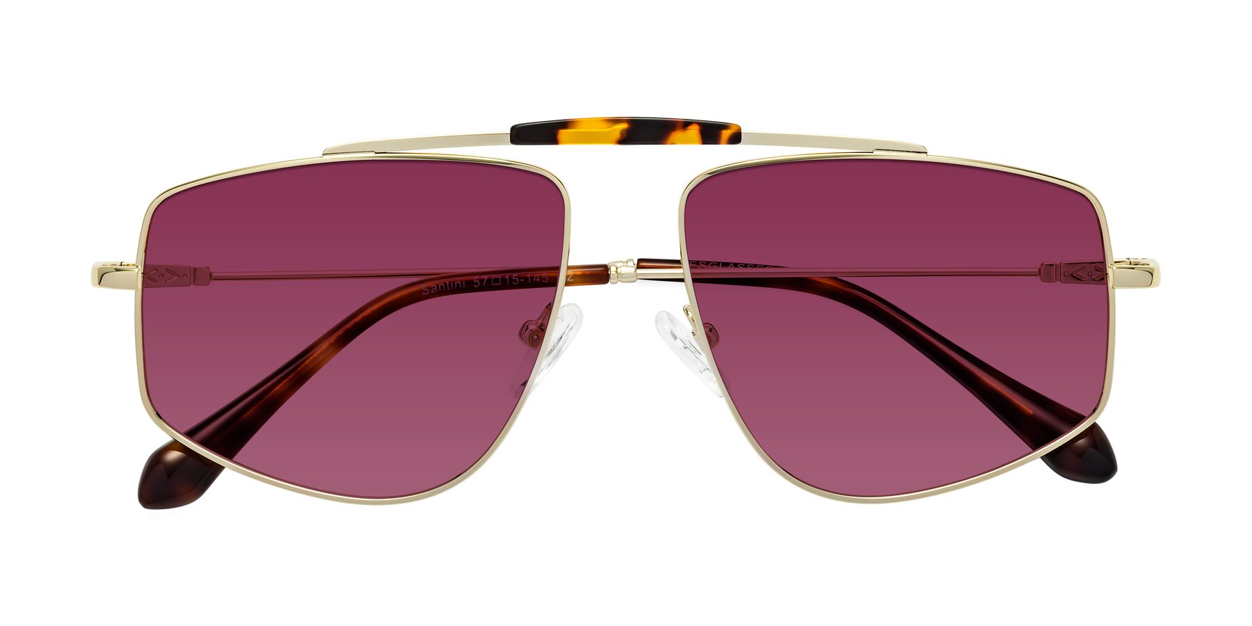 Folded Front of Santini in Gold with Wine Tinted Lenses