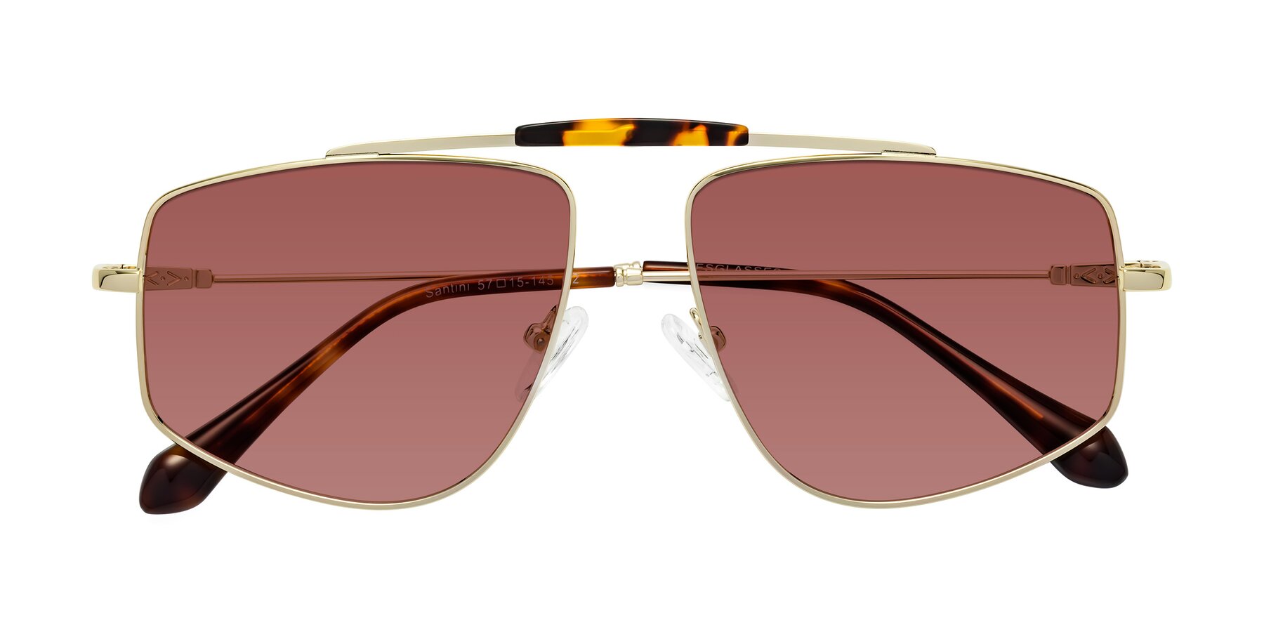 Folded Front of Santini in Gold with Garnet Tinted Lenses