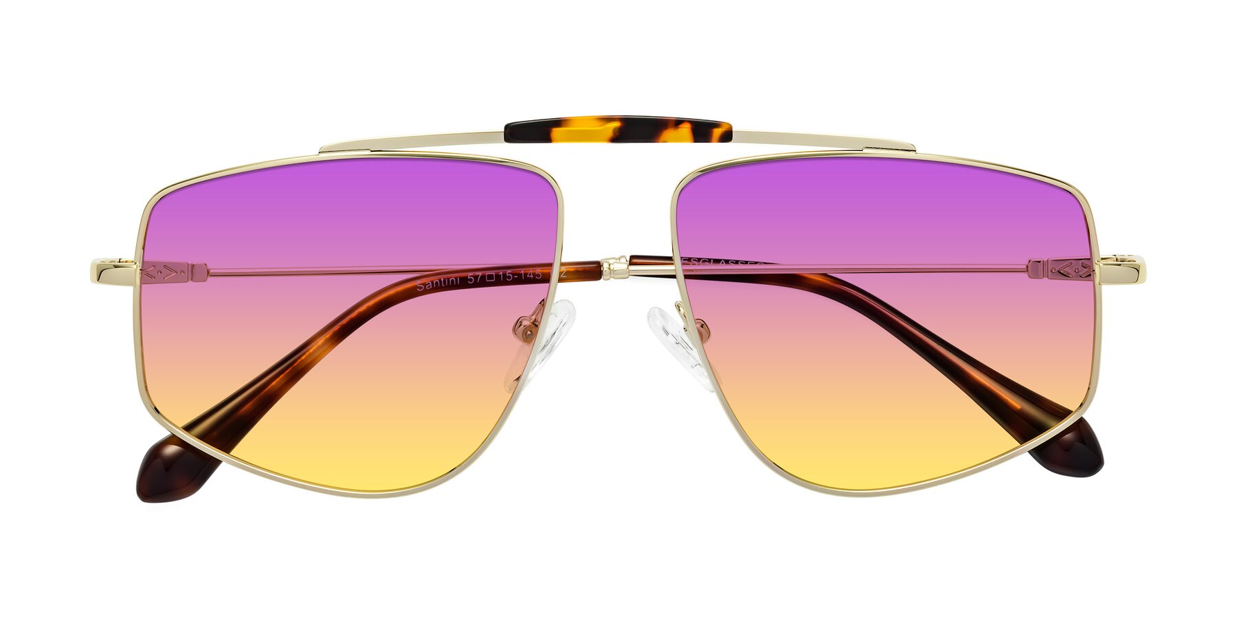 Folded Front of Santini in Gold with Purple / Yellow Gradient Lenses