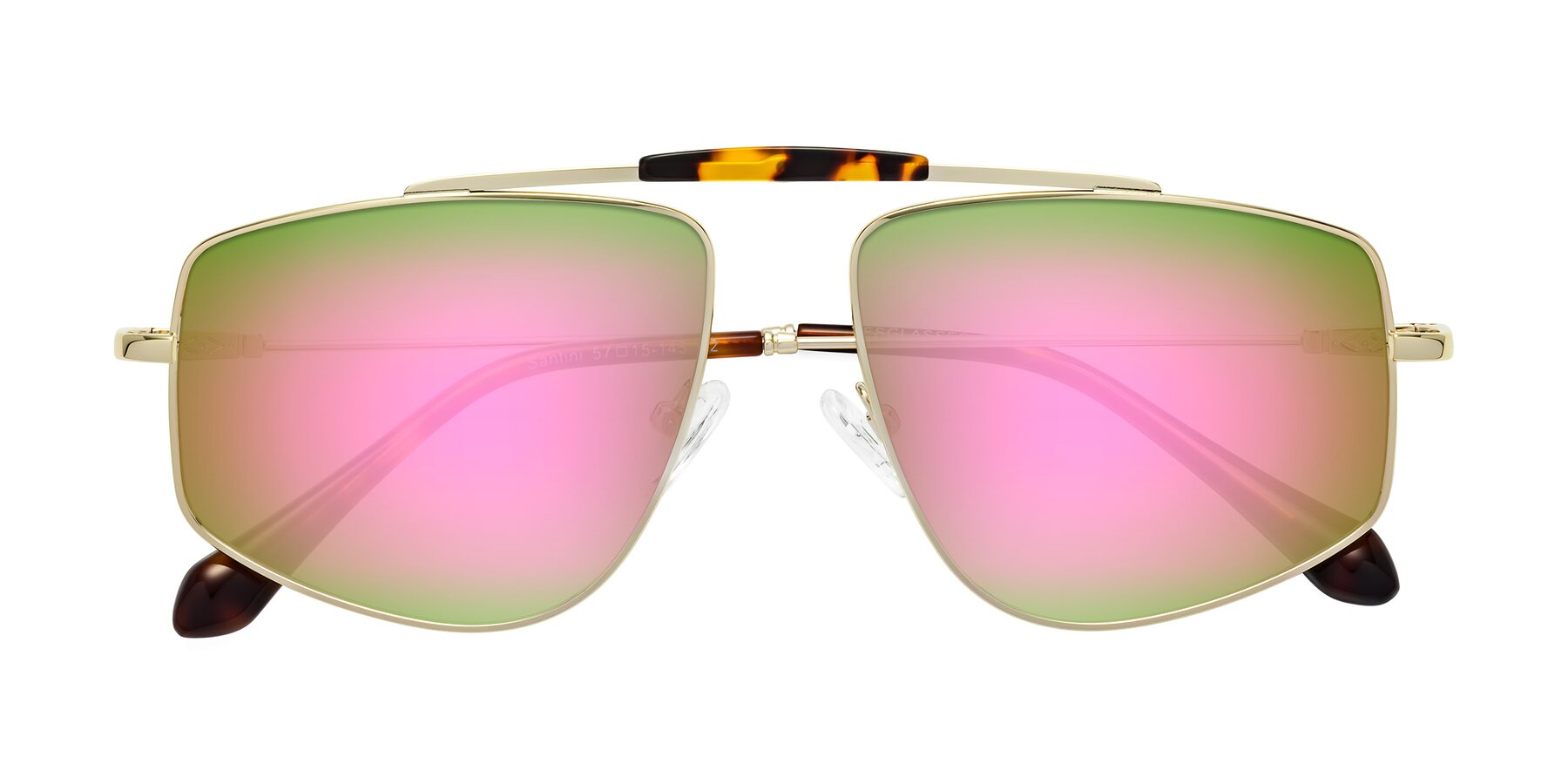 Folded Front of Santini in Gold with Pink Mirrored Lenses