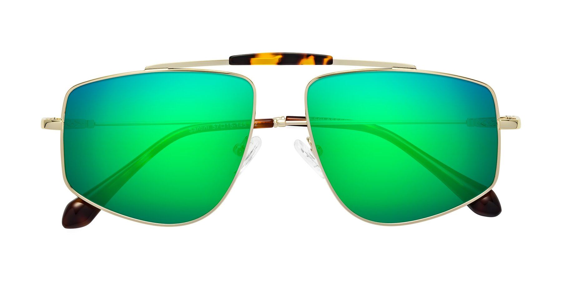 Folded Front of Santini in Gold with Green Mirrored Lenses