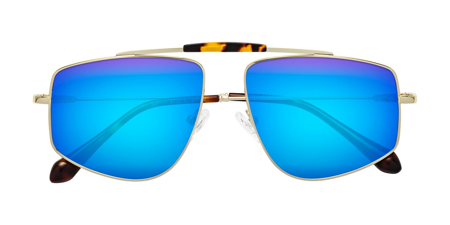 Folded Front of Santini in Gold with Blue Mirrored Lenses