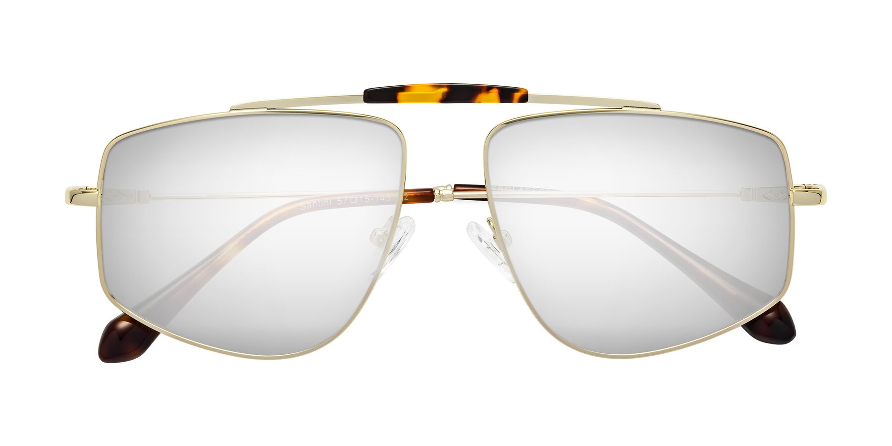 Folded Front of Santini in Gold with Silver Mirrored Lenses