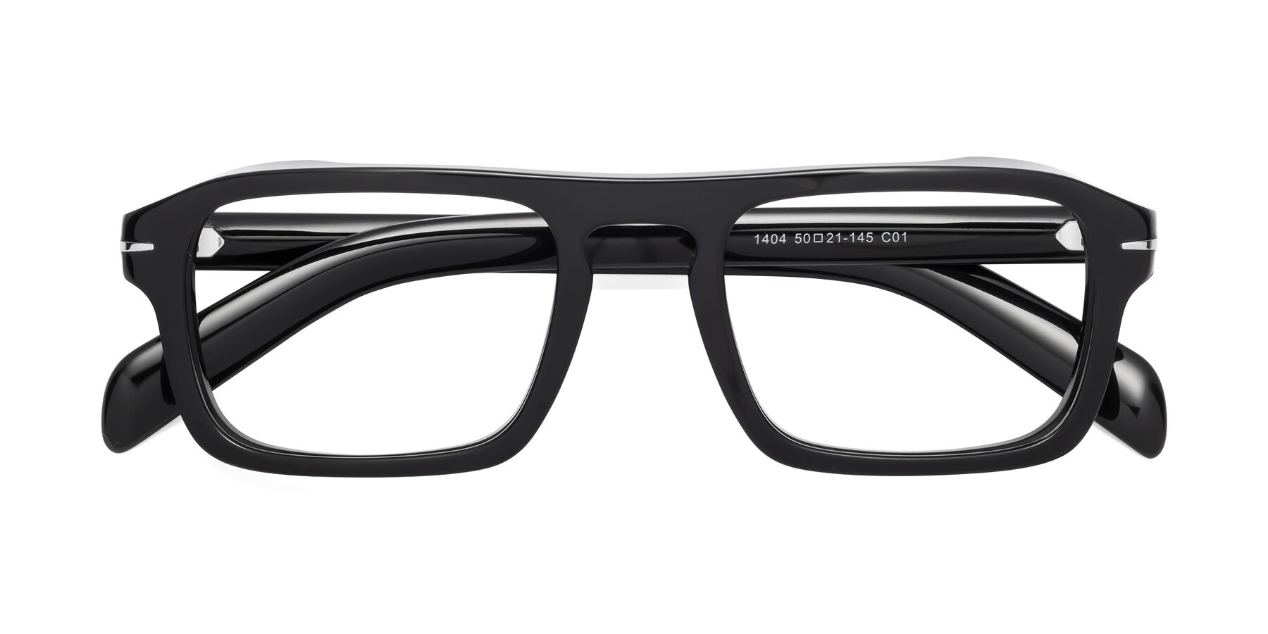 Folded Front of Evette in Black with Clear Eyeglass Lenses