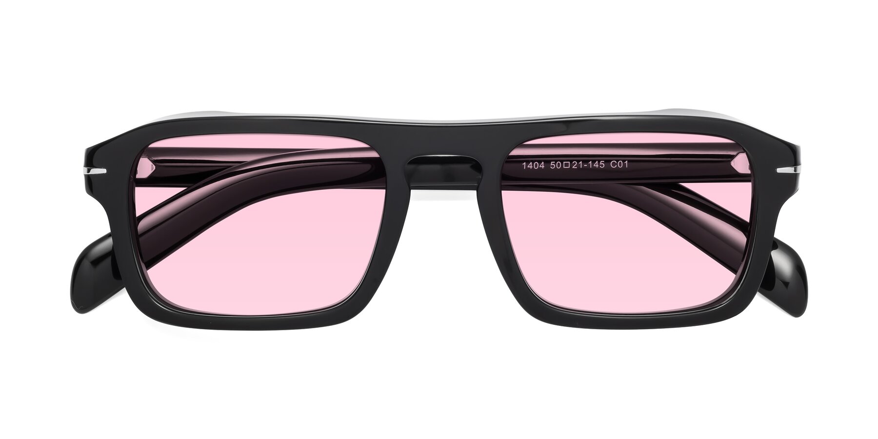 Folded Front of Evette in Black with Light Pink Tinted Lenses