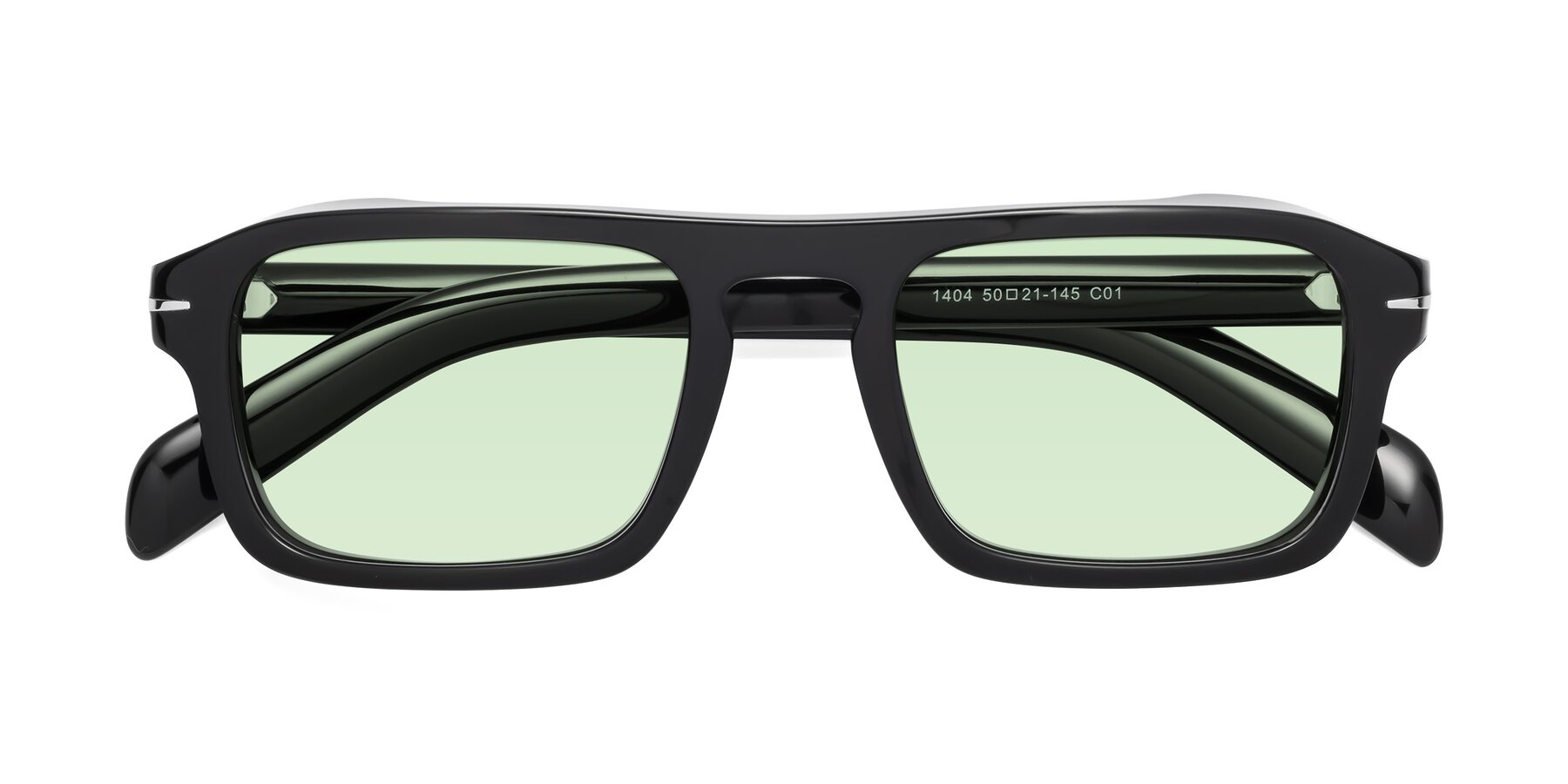 Folded Front of Evette in Black with Light Green Tinted Lenses