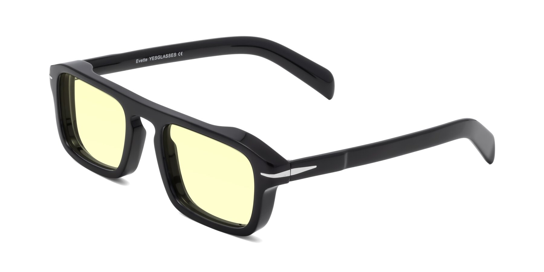Angle of Evette in Black with Light Yellow Tinted Lenses