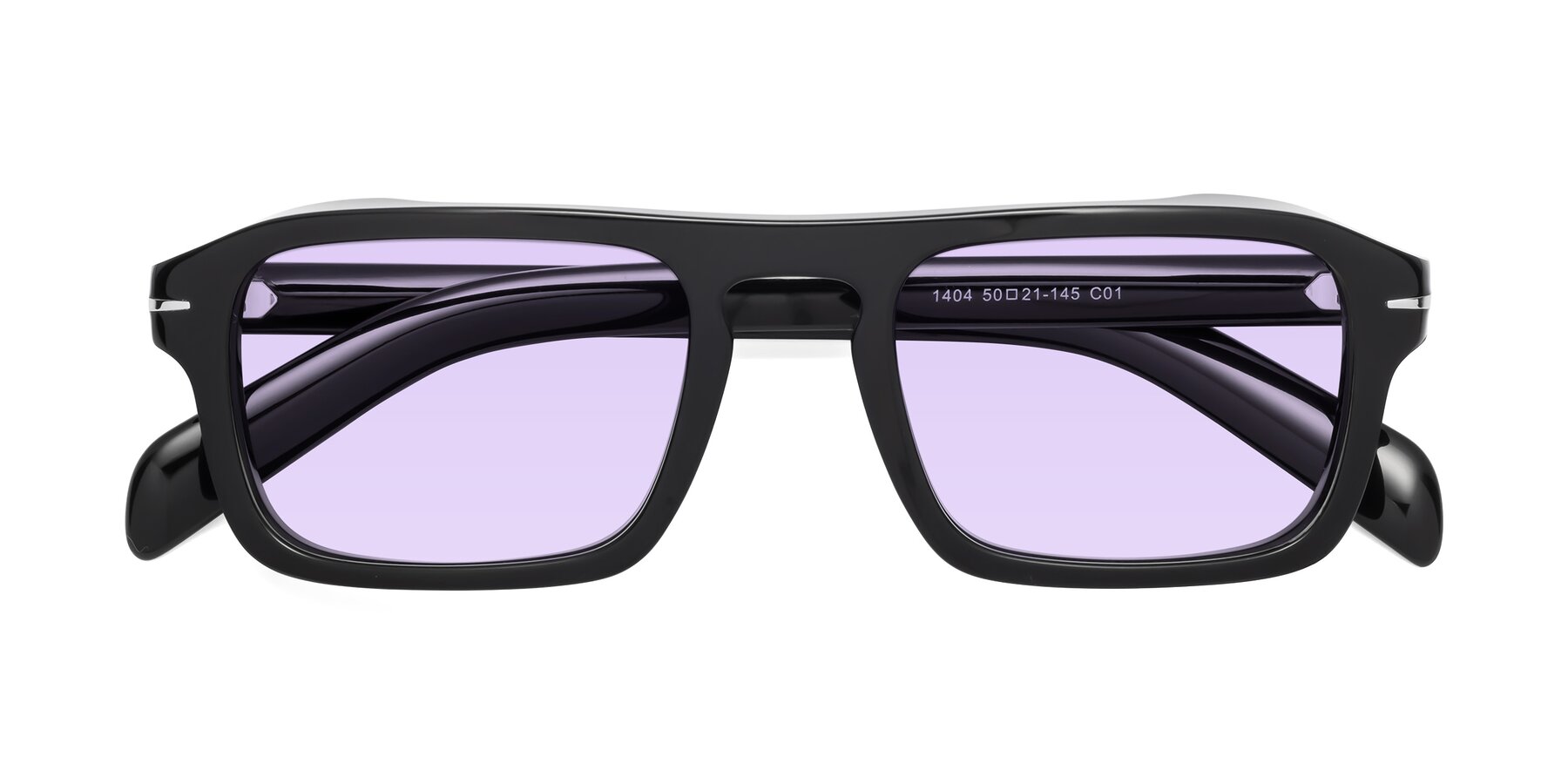 Folded Front of Evette in Black with Light Purple Tinted Lenses