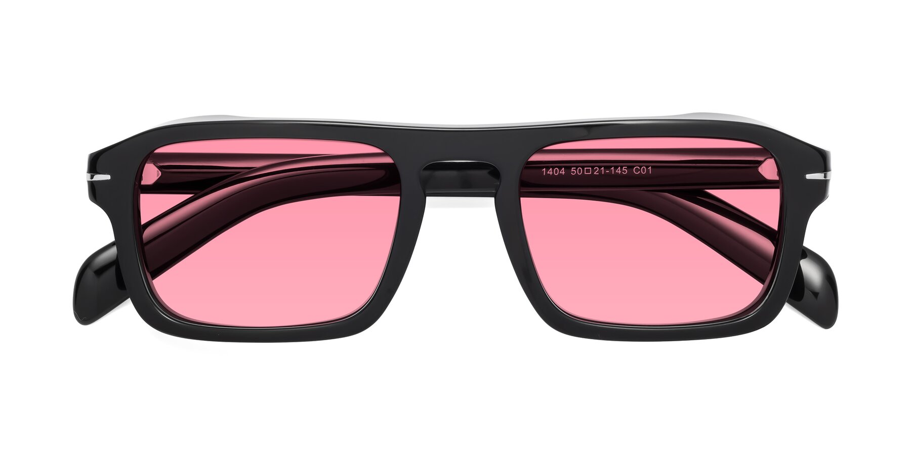 Folded Front of Evette in Black with Pink Tinted Lenses