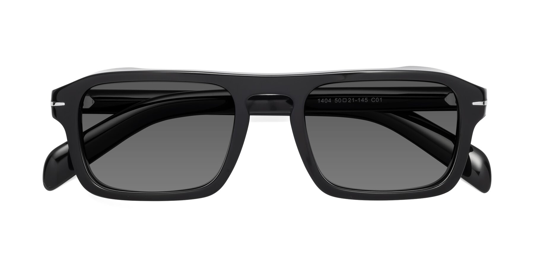 Folded Front of Evette in Black with Medium Gray Tinted Lenses