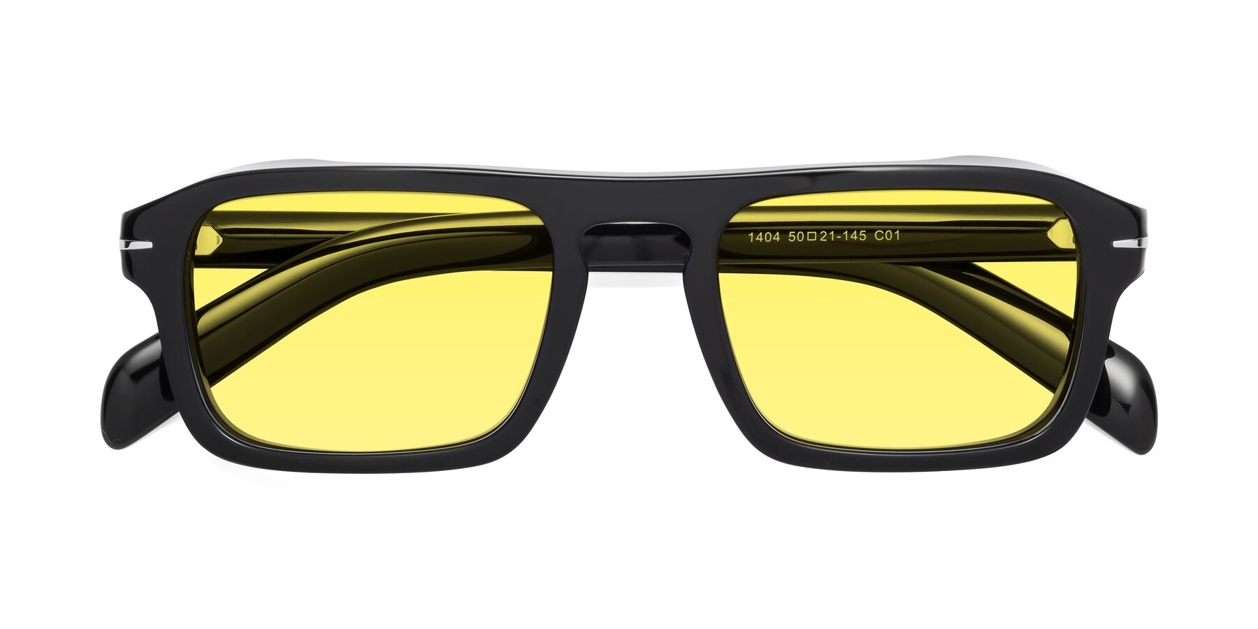 Folded Front of Evette in Black with Medium Yellow Tinted Lenses