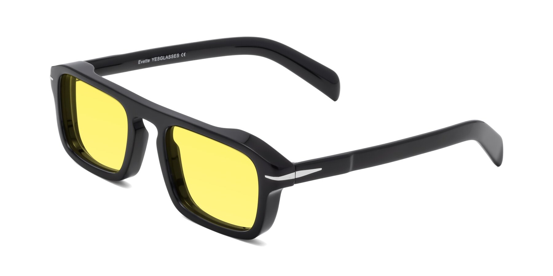 Angle of Evette in Black with Medium Yellow Tinted Lenses