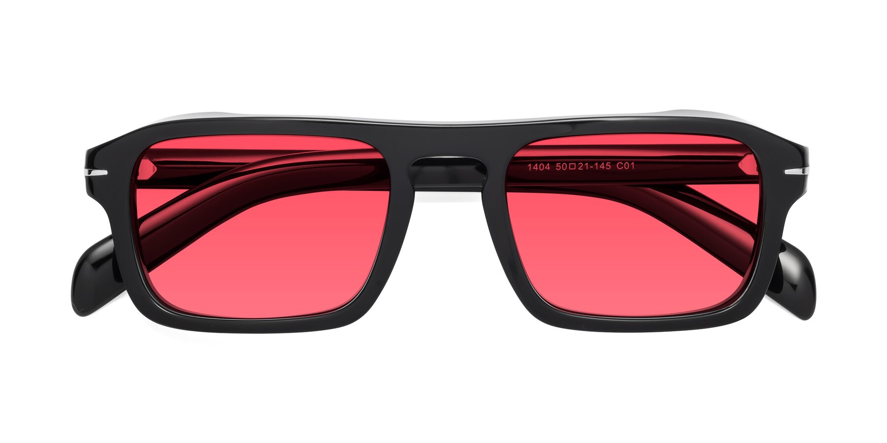 Folded Front of Evette in Black with Red Tinted Lenses