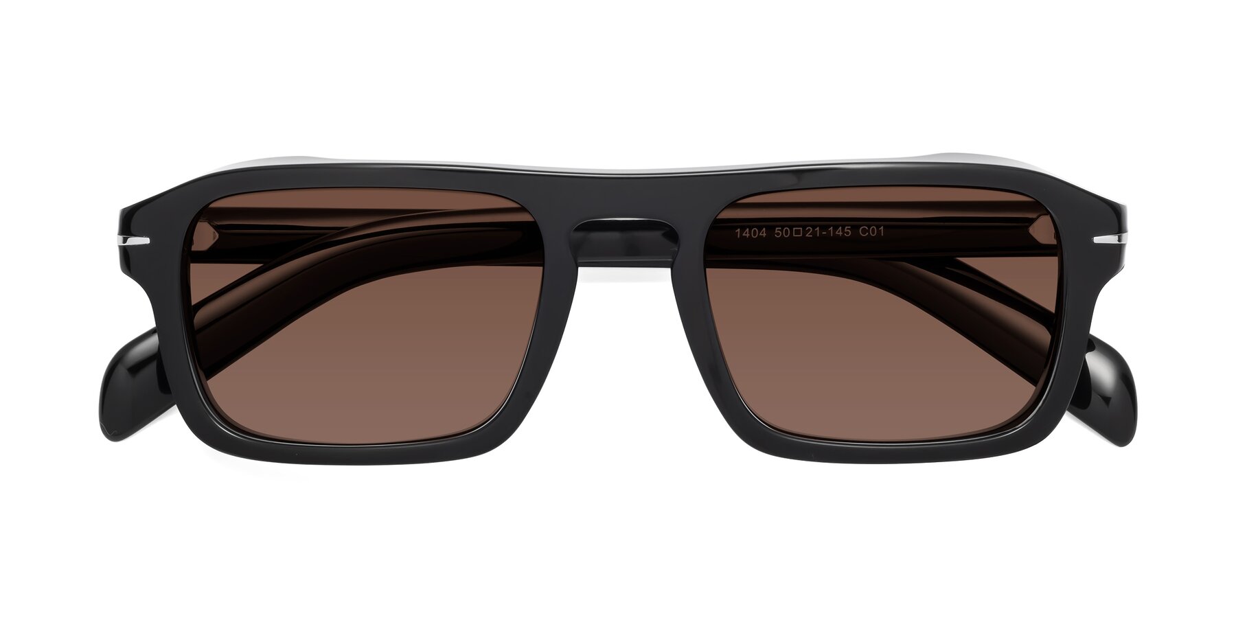 Folded Front of Evette in Black with Brown Tinted Lenses