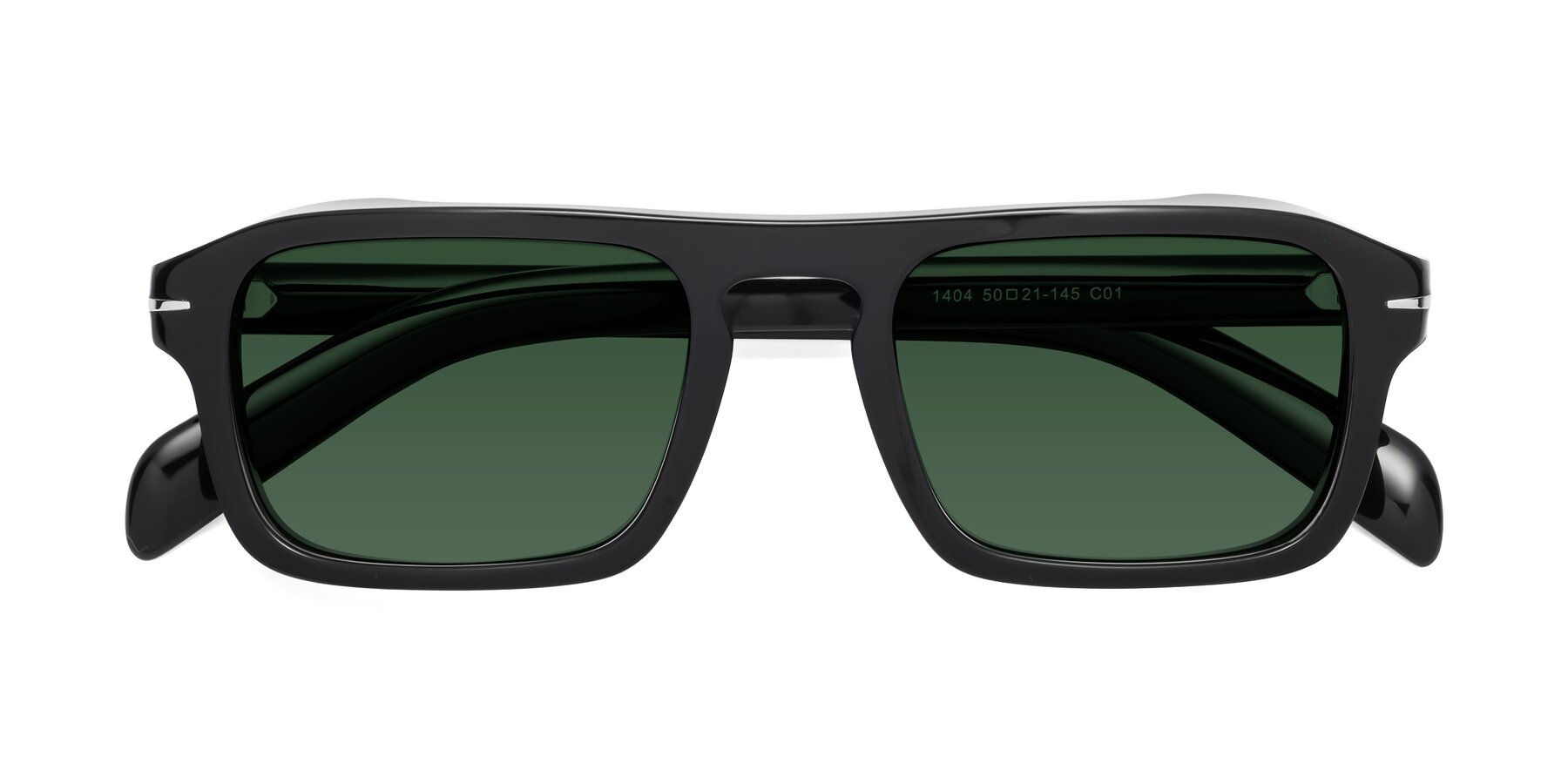 Folded Front of Evette in Black with Green Tinted Lenses