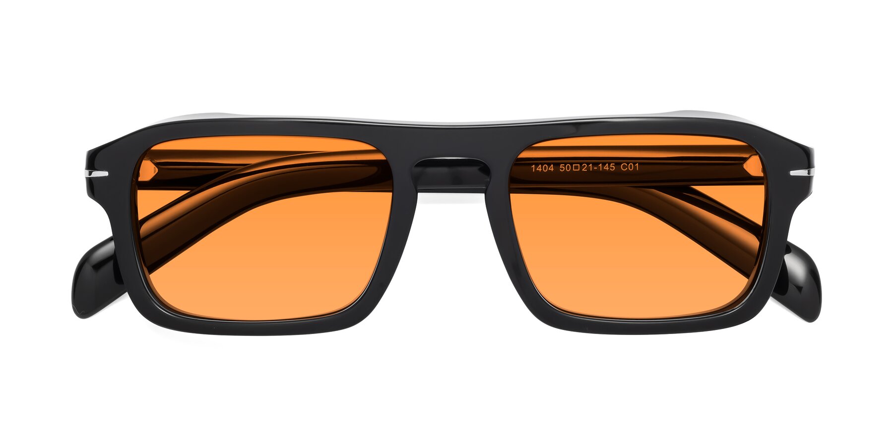 Folded Front of Evette in Black with Orange Tinted Lenses