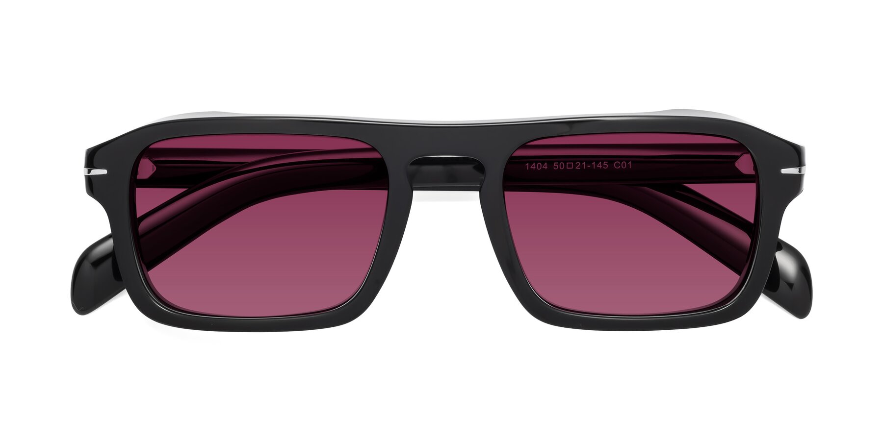 Folded Front of Evette in Black with Wine Tinted Lenses