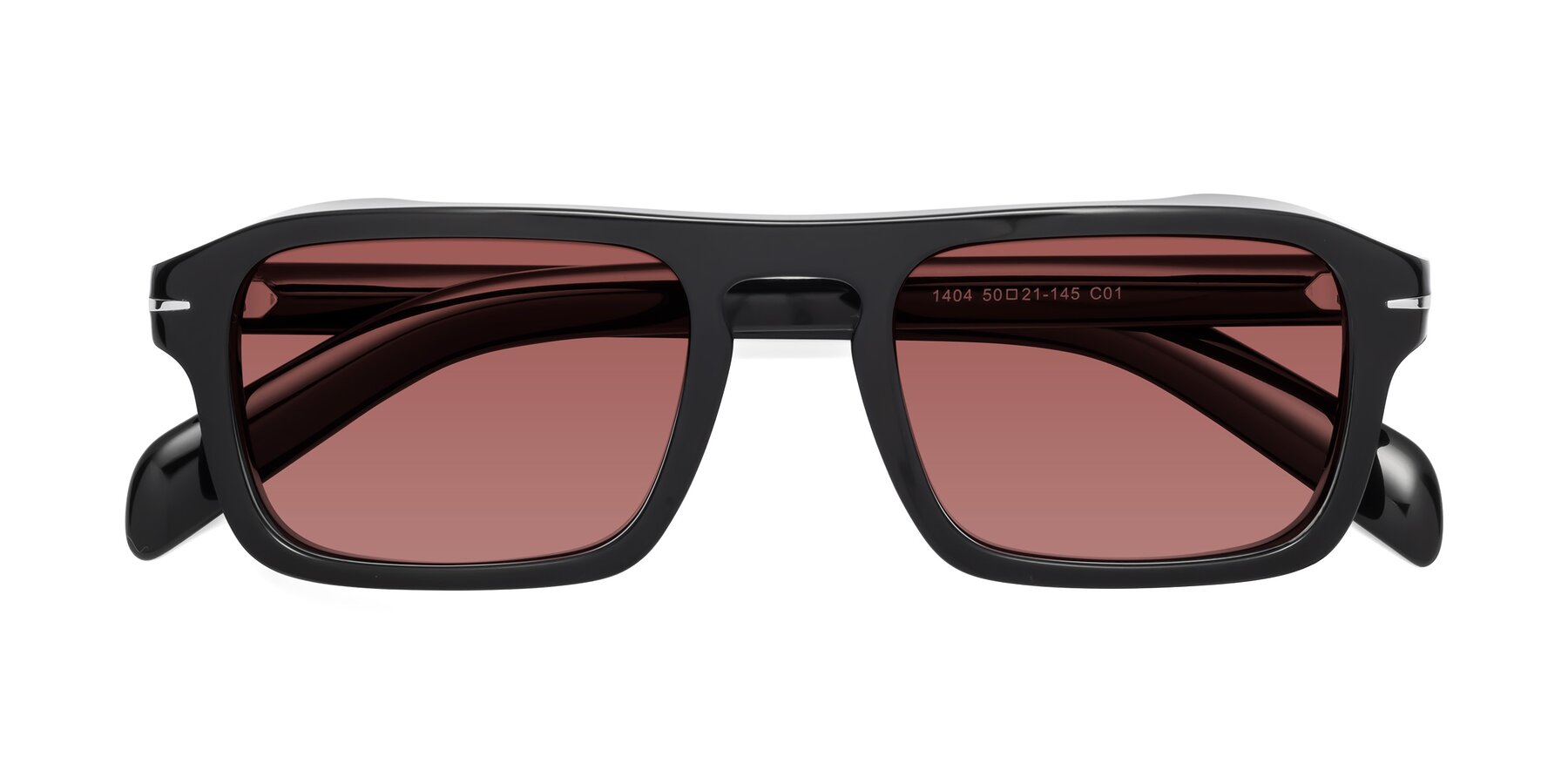 Folded Front of Evette in Black with Garnet Tinted Lenses