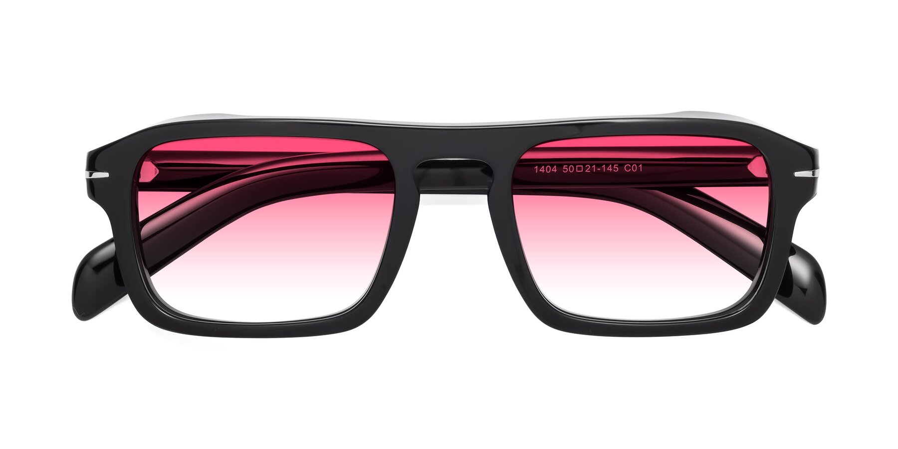 Folded Front of Evette in Black with Pink Gradient Lenses